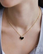 Anti-Tarnish Gold Black Heart Stone Pendant Necklace