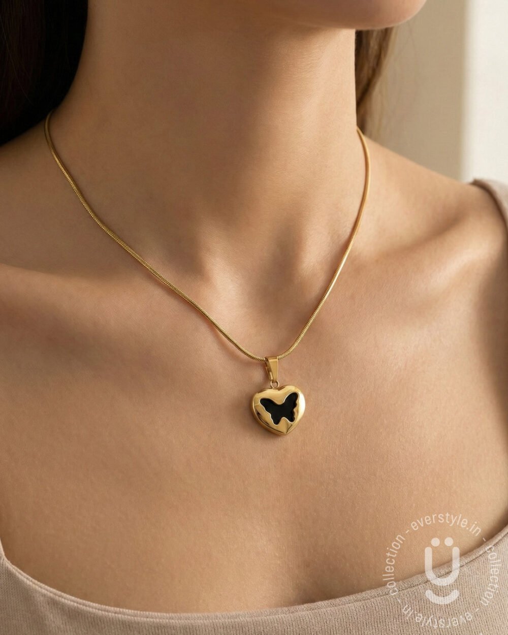Anti-Tarnish Gold Black Butterfly Pendant Necklace