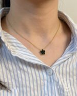 Anti-Tarnish Gold Black Flower Pendant Necklace