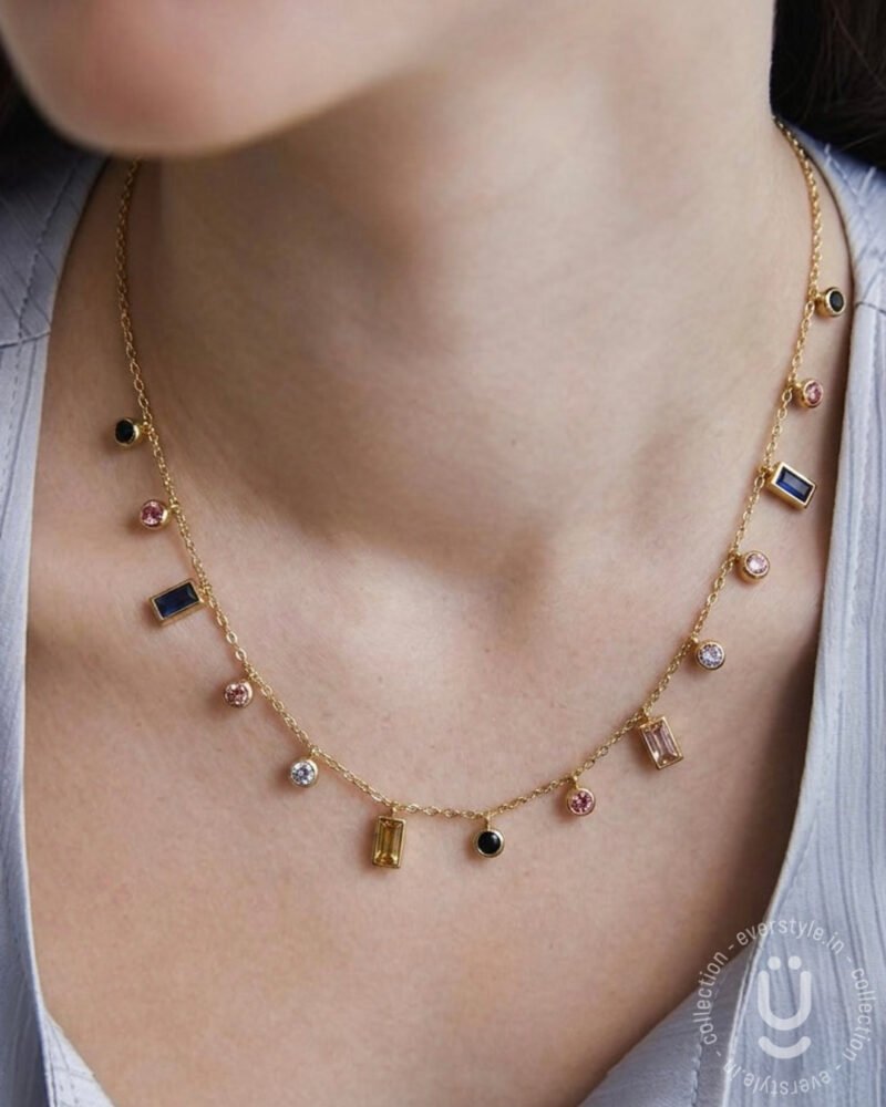 Anti-Tarnish Gold Multi Stone Charms Necklace