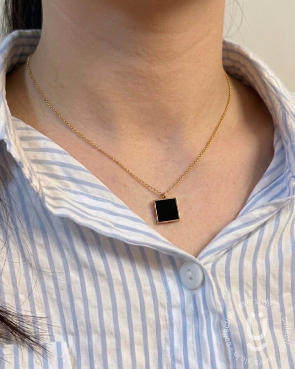 Anti-Tarnish Gold Black Square Necklace