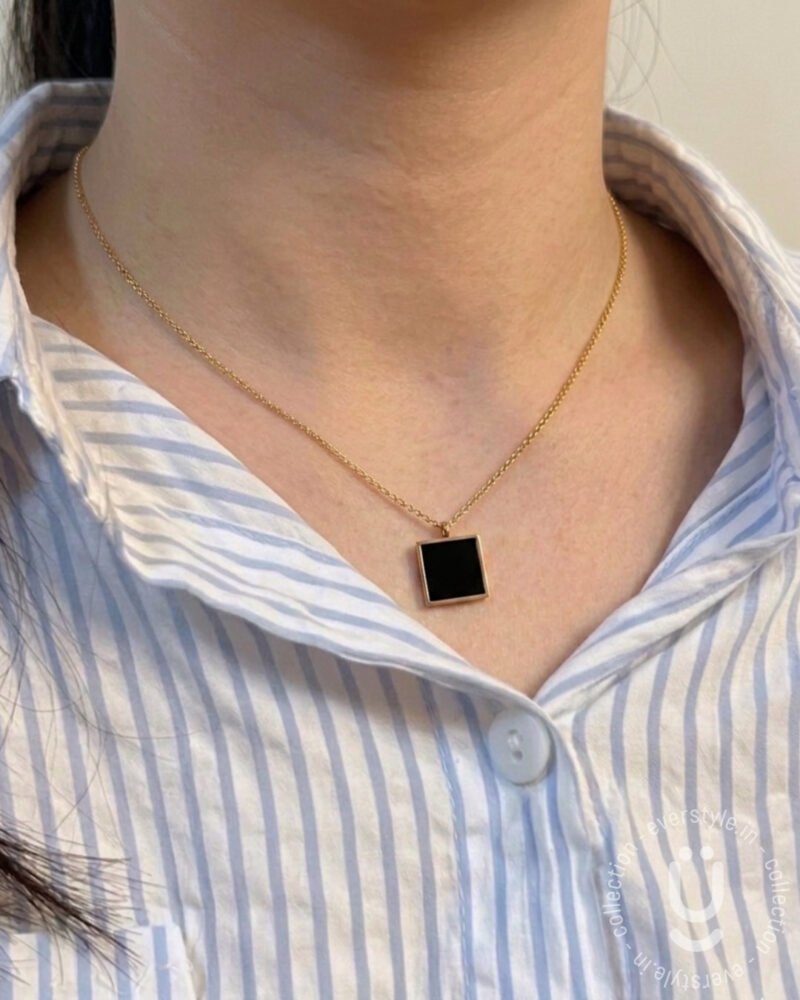 Anti-Tarnish Gold Black Square Necklace