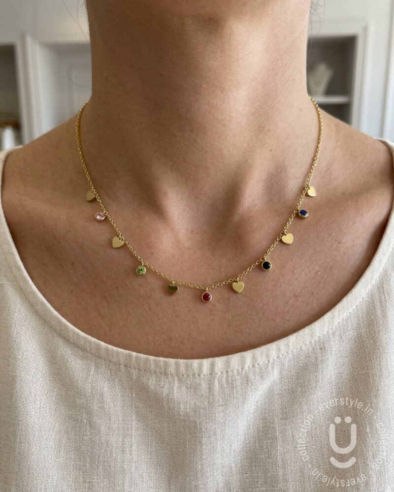 Anti-Tarnish Gold Heart Stone Charms Necklace