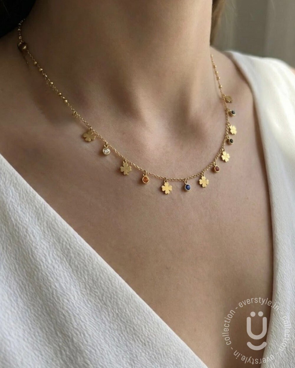 Anti-Tarnish Gold Multi Stone Charms Necklace