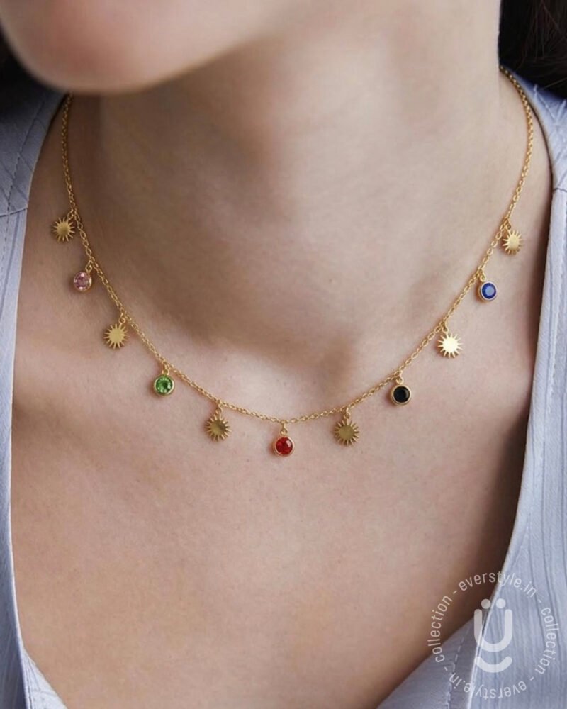 Anti-Tarnish Gold Multi Stone Charms Necklace