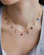 Anti-Tarnish Gold Moon Multi Stone Charms Necklace