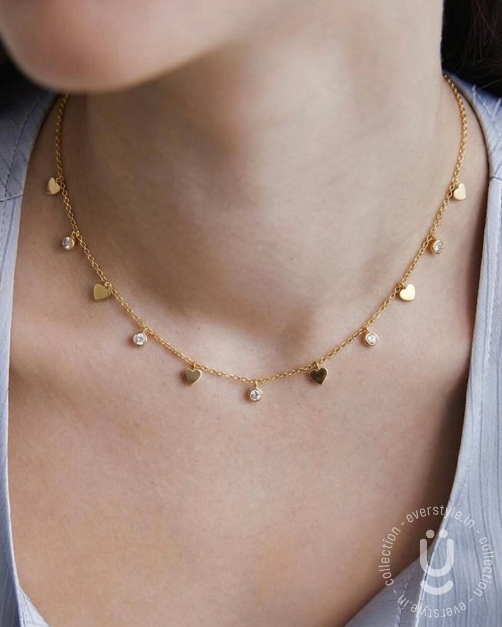 Anti-Tarnish Gold Heart Stone Charms Necklace