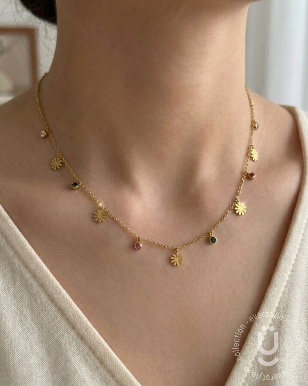 Anti-Tarnish Gold Charms Stone Necklace