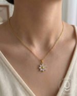 Anti-Tarnish Gold White Stone Flower Necklace