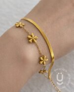 Anti-Tarnish Double Layered Flower Adjustable Bracelet