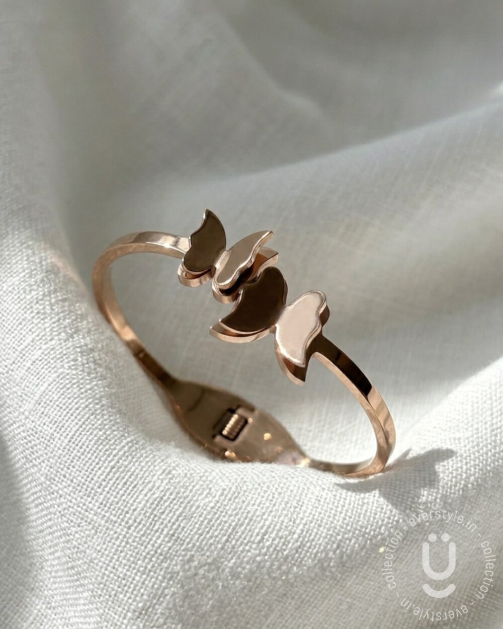 Anti-Tarnish Rose Gold Butterfly Open Bangle Size 2.2