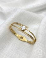 Anti-Tarnish Gold White Clover Open Bangle Size 2.6