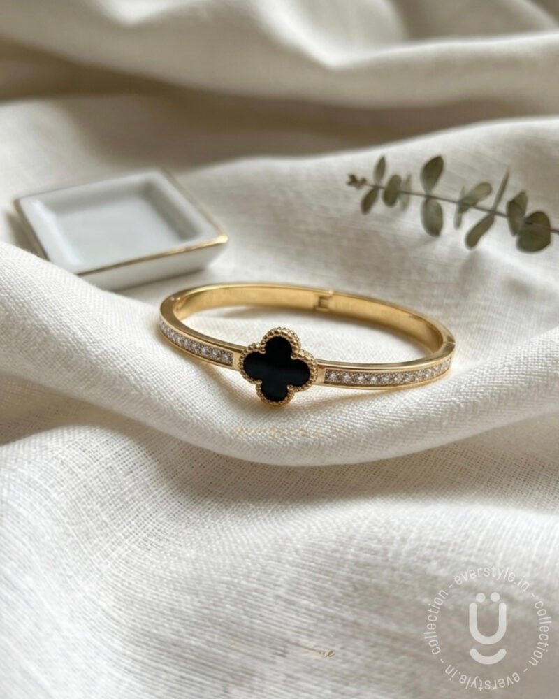 Anti-Tarnish Gold Black Clover Open Bangle Size 2.4