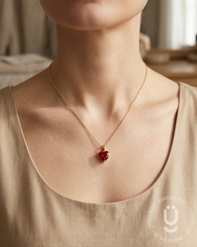 Anti-Tarnish Gold Red Stone Pendant Necklace