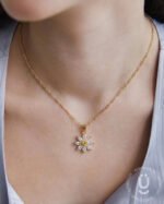 Anti-Tarnish Gold Flower White Stone Pendant Necklace