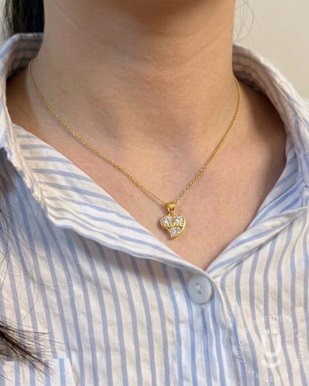 Anti-Tarnish Gold Heart White Stone Pendant Necklace