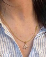 Anti-Tarnish Gold Butterfly White Stone Pendant Necklace