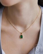 Anti-Tarnish Gold Green Stone Pendant Necklace