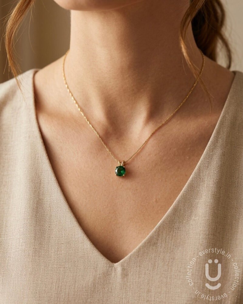 Anti-Tarnish Gold Green Stone Pendant Necklace