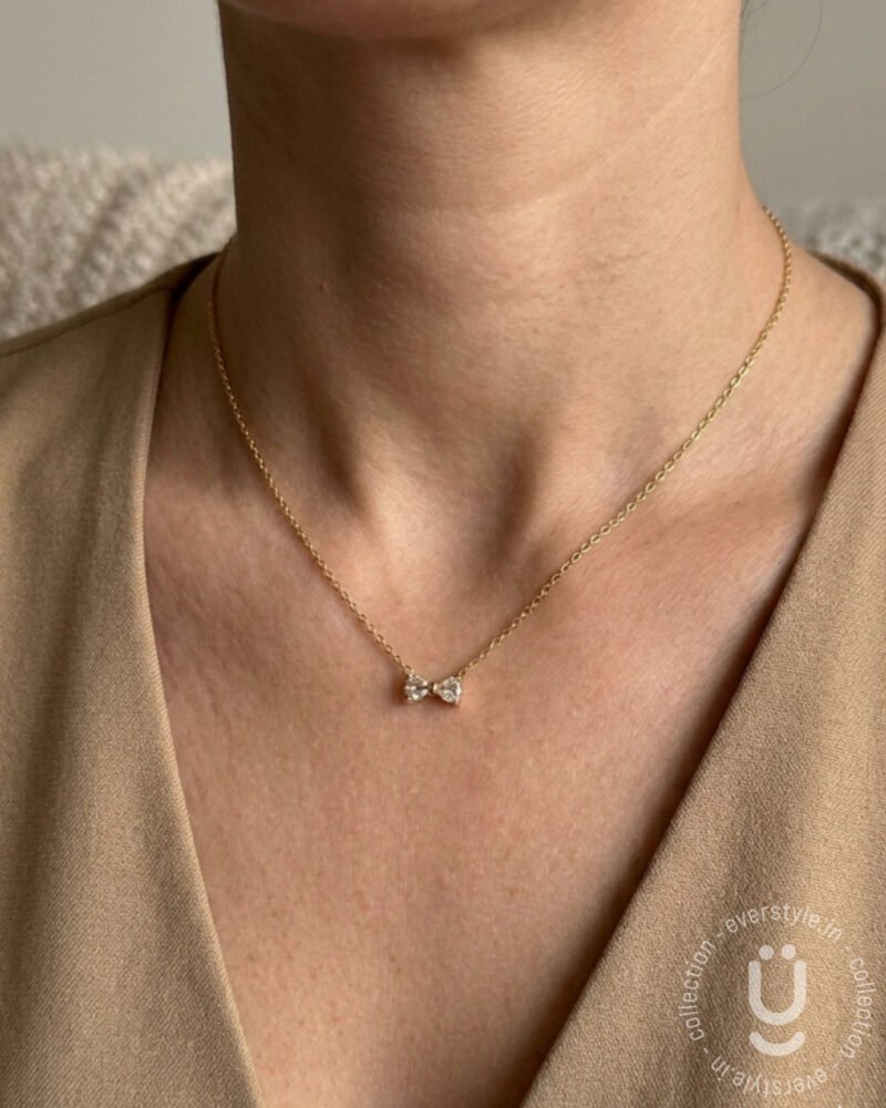 Anti-Tarnish Gold Stone Bow Pendant Necklace