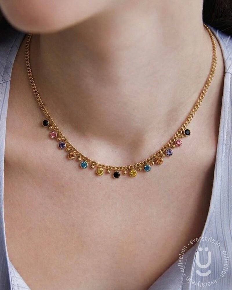 Anti-Tarnish Gold Multi Stone Necklace