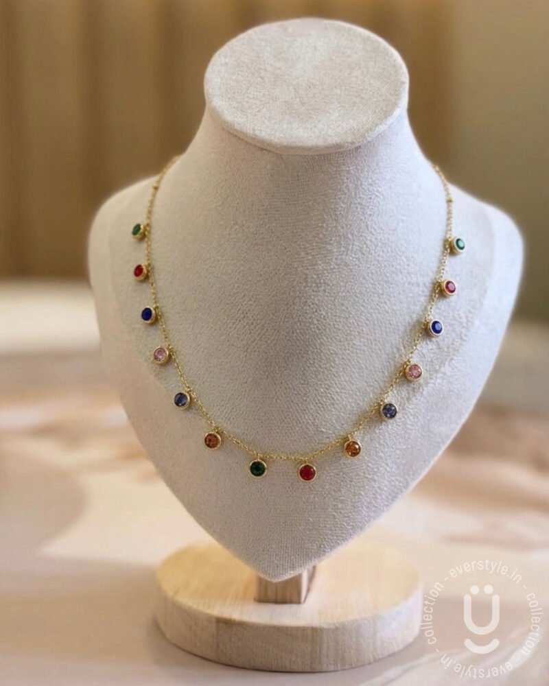 Anti-Tarnish Gold Multi Stone Necklace